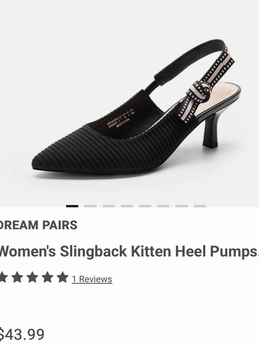 NEW,NEVER WORN, Dream Pairs Black Pointed Slingback Kitten Heels w/Knotted Strap